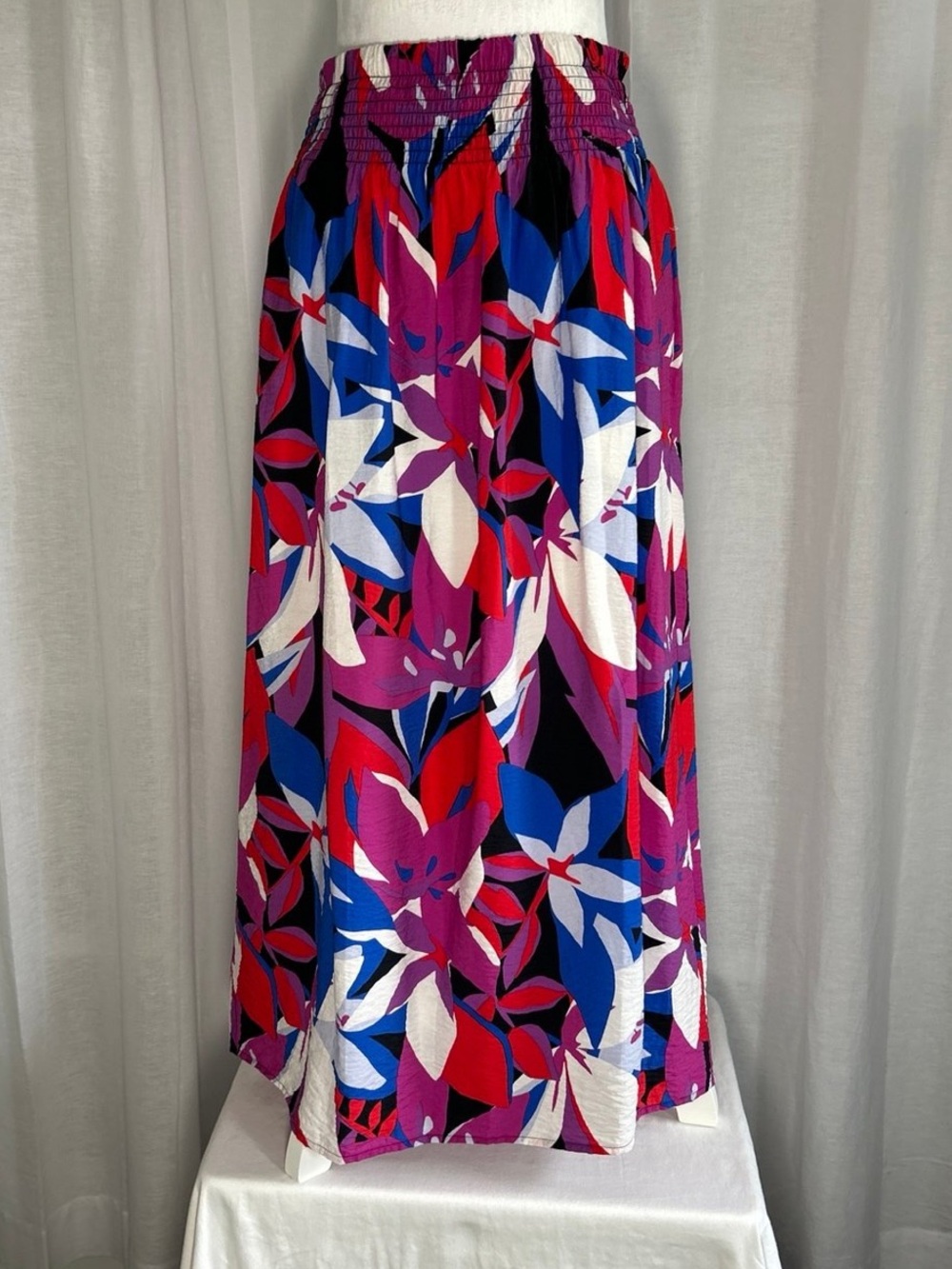 Nine West Vibrant Floral Pull-On Maxi Skirt - Purple, Blue, Red, White